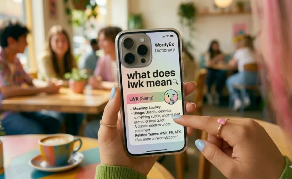 in the image a Gen-z gilr looking at the cell phon screen and types, What Does LWK Mean?