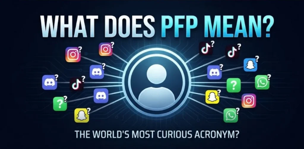 What Does PFP Mean - Infographic showing popular social media icons connected to a profile avatar