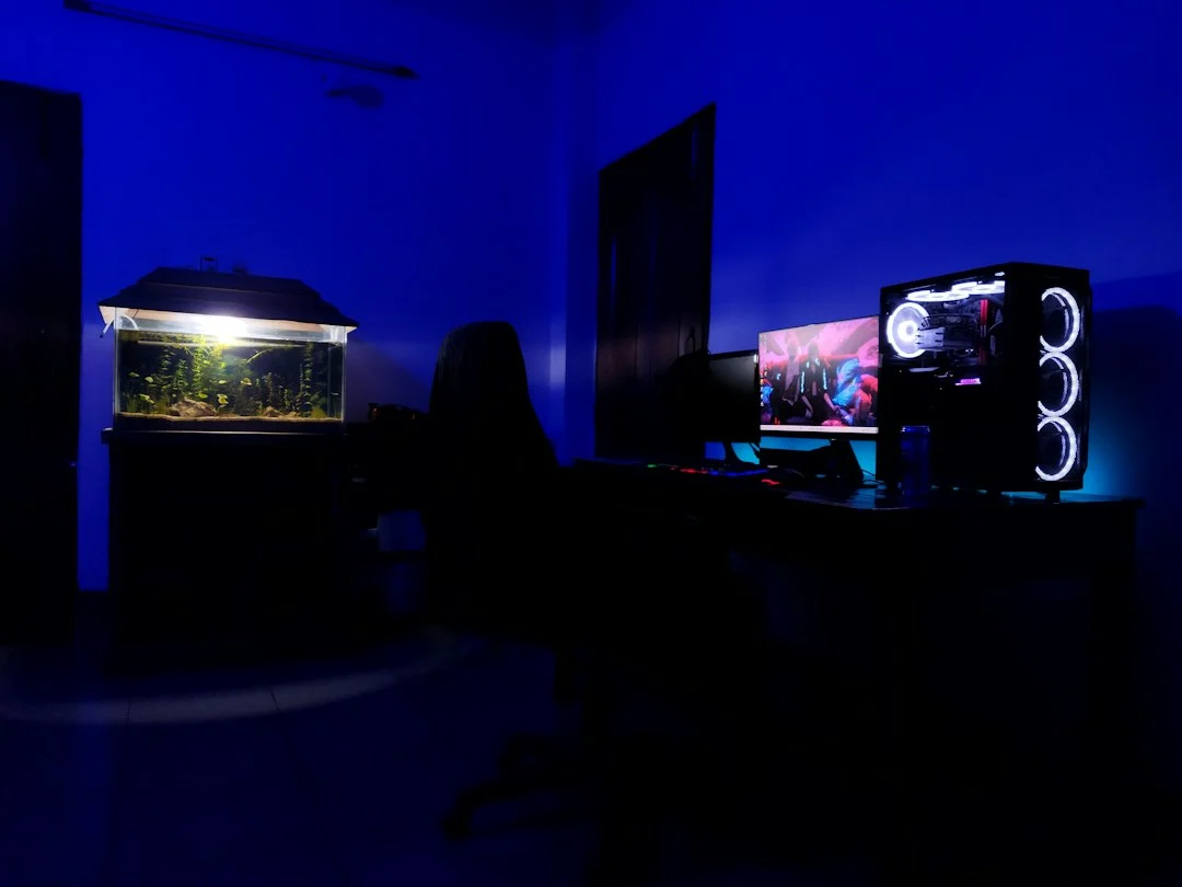 Gaming room setup representing gaming and internet culture where NPC slang is commonly used